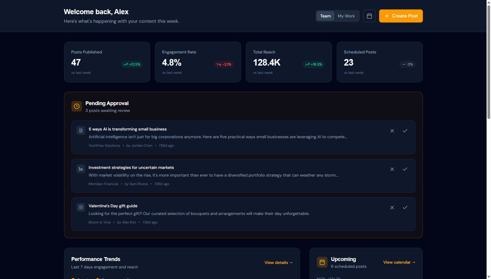 Dashboard — Overview & Approvals